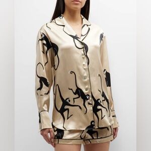 Olivia von Halle Alba 100% Silk Monkey Print Luxury Pajama Set Medium M